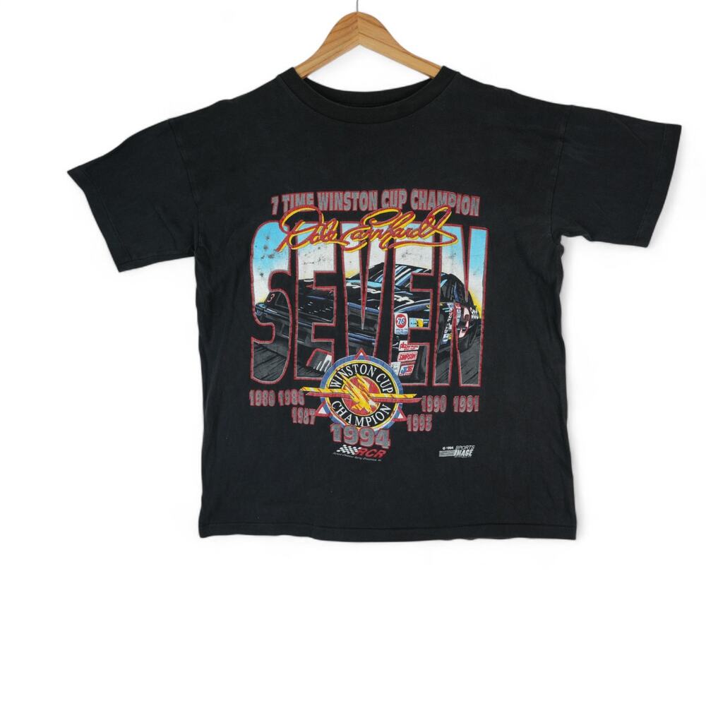 Vintage 90s Dale Earnhardt T-Shirt Mens L Black Faded Single Stitch Winston‎ Cup